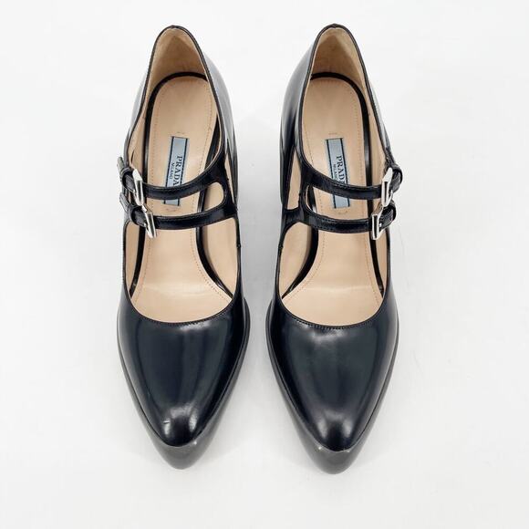 Prada Fall 2015 Runway Black Leather Gray Rubber Mary Jane Block Heel size IT 37 - Picture 6 of 13